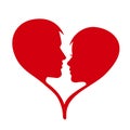 Man and woman silhouette face to face in red heart Ã¢â¬â vector Royalty Free Stock Photo